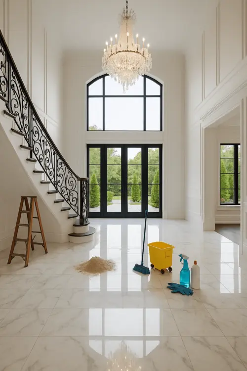 Finished new-build foyer during post-construction cleaning